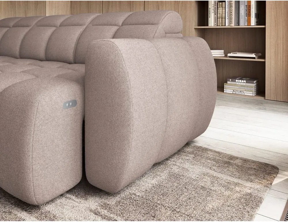 Svetlohnedá rozkladacia/s úložným priestorom rohová pohovka z textílie buklé (ľavý roh/do L) Falconn – ELTAP