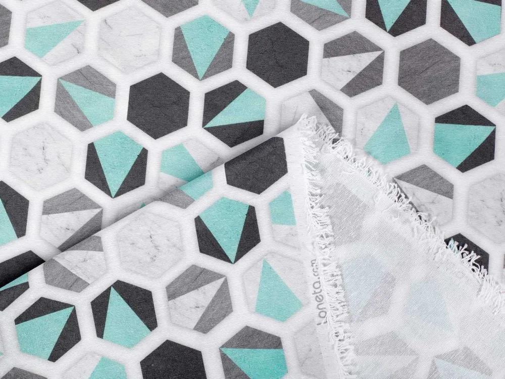 Biante Dekoračný záves Leona LN-032 Tyrkysovo-sivé hexagóny 130x150 cm