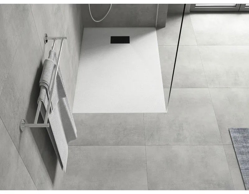 Mexen Hugo, obdĺžniková sprchová vanička SMC 90 x 70 cm, biela, čierna krytka, 42107090-B