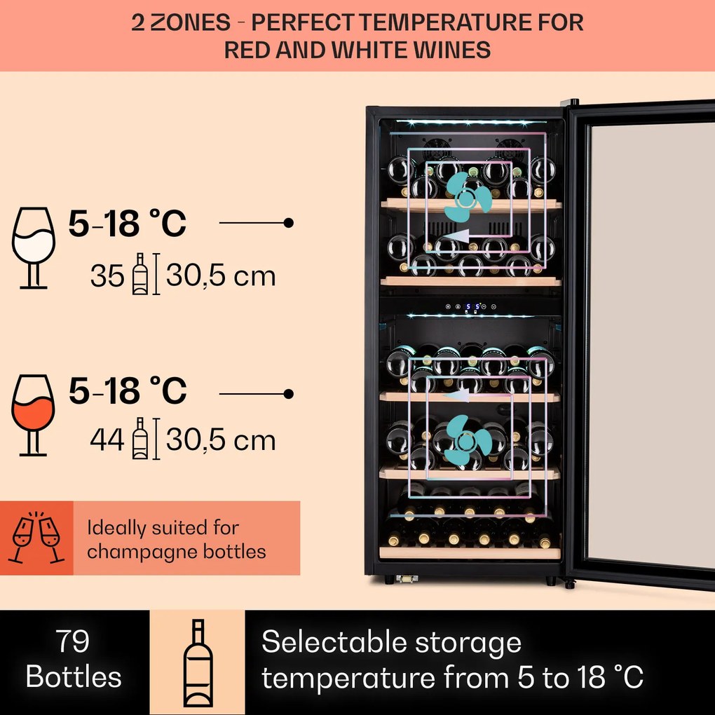 Vinamour 66 Duo, vinotéka, 204 l, 79 fliaš, 5-18°C, 2 zóny, dotykové ovládanie