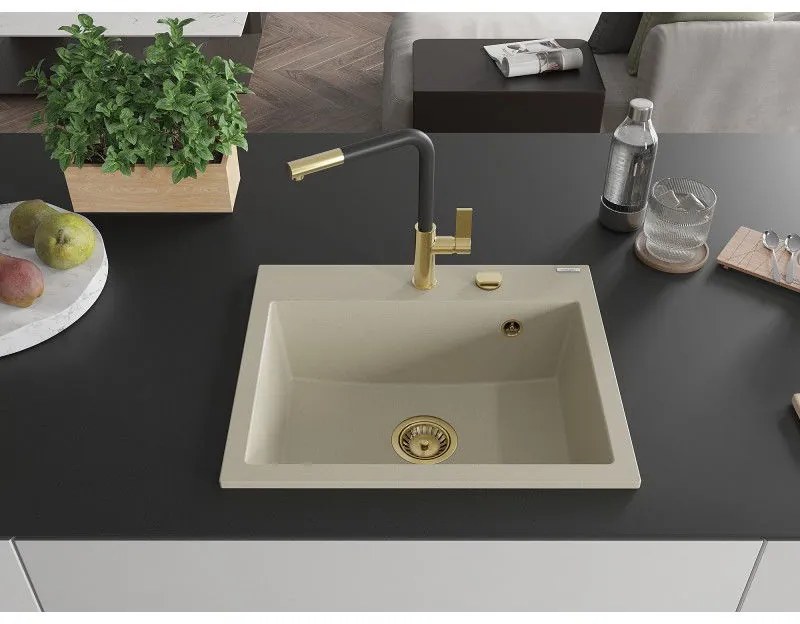 Mexen Oscar, 1-komorový granitový drez 580x490x205 mm, béžová, 6519581000-69-G