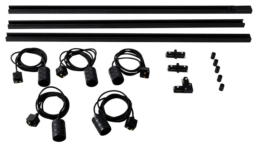 Moderný koľajnicový systém s 5 závesnými svetlami čierny 1-fázový - Iconic Cavalux