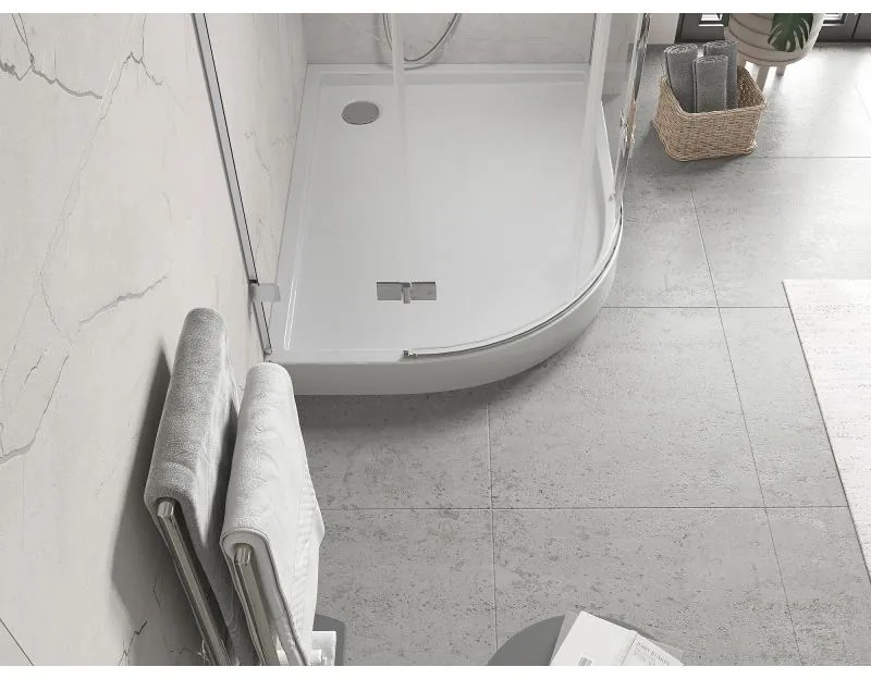 Mexen Flow+, štvrťkruhová asymetrická sprchová vanička, pravá, 100 x 90 cm, biela lesklá, 46Q109010RH