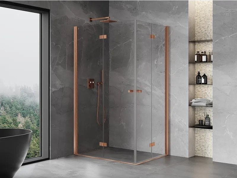 Mexen Mist-F Duo, skladací sprchový kút 100 x 95 cm, priehľadný, brúsená meď - 8A6-100L-095P-65-00