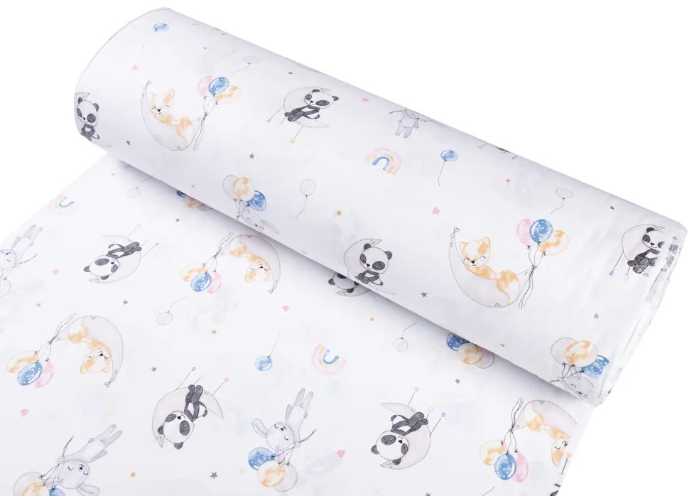 Biante Detské bavlnené posteľné obliečky do postieľky Sandra SA-374 Pandy líšky a zajačiky s balónikmi Do postieľky 90x130 a 40x60 cm