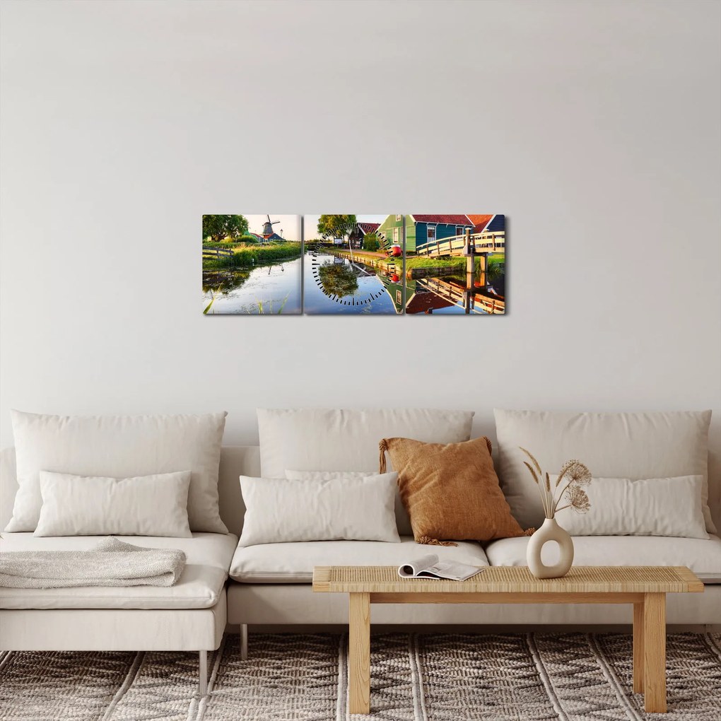 Obraz holandských mlynov (s hodinami) (90x30 cm)