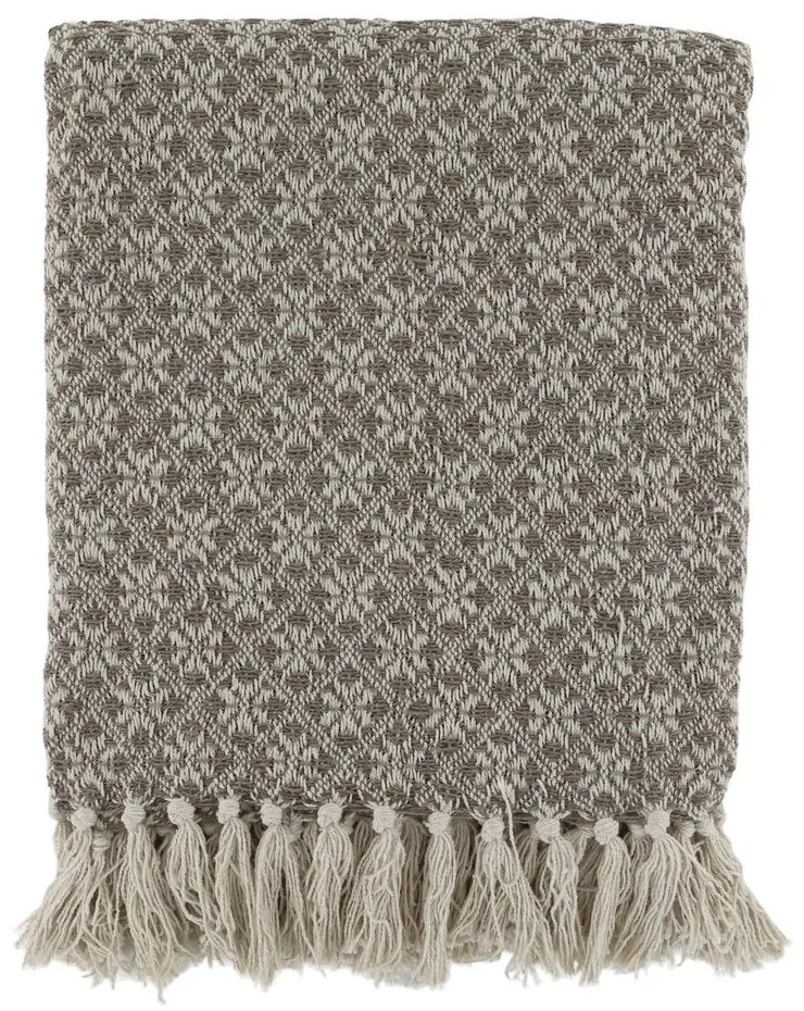 Béžový priadzový pléd so kvetinkami a strapcami Aix - 130*150 cm