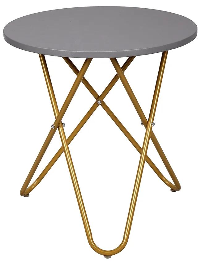 Okrúhly príručný stolík Rondel - sivá / zlatá