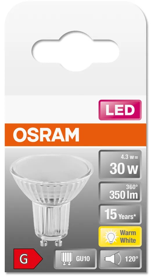 LED žiarovka GU10 4,3W = 50W 350lm 2700K Warm 120° OSRAM STAR