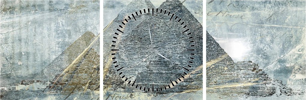 Obraz - Pyramídy v modrom filtri (s hodinami) (90x30 cm)