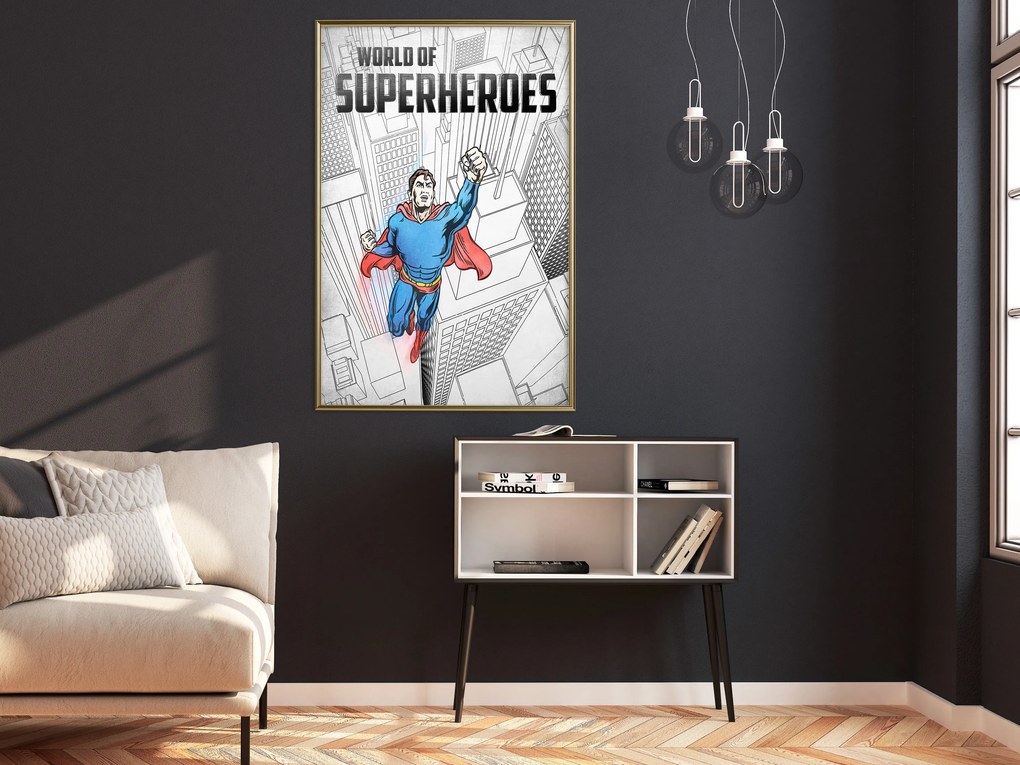 Artgeist Plagát - World of Superheroes [Poster] Veľkosť: 20x30, Verzia: Čierny rám s passe-partout