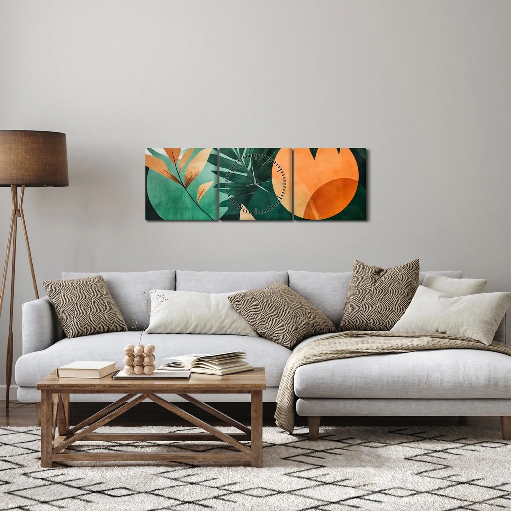Obraz - Geometrické prírodné motívy (s hodinami) (90x30 cm)