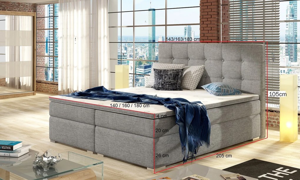 Moderná box spring posteľ Izabela 180x200, hnedá