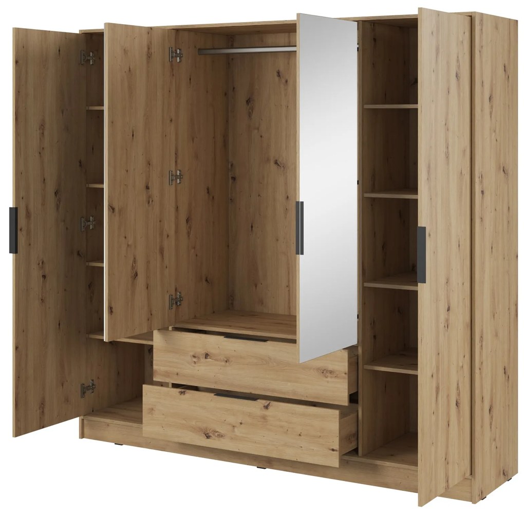 Šatníková skriňa Kelly 4D 206 cm so zrkadlom dub artisan