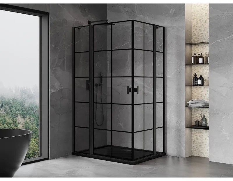 Mexen, Mexen Mist Duo výklopný sprchový kút 110 x 95 cm, čierna mriežka - 8A4-110L-095P-70-77