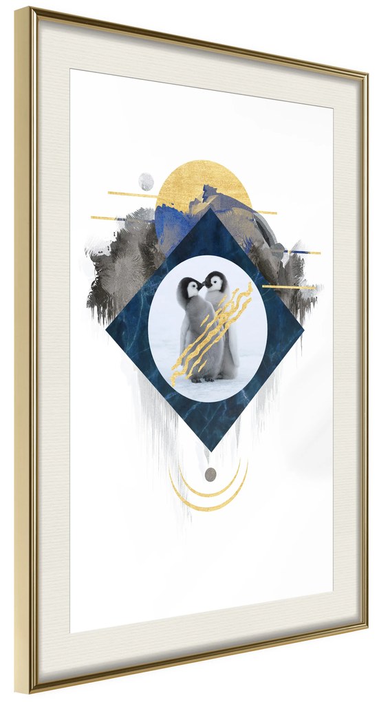 Artgeist Plagát - Penguin Couple [Poster] Veľkosť: 30x45, Verzia: Zlatý rám s passe-partout