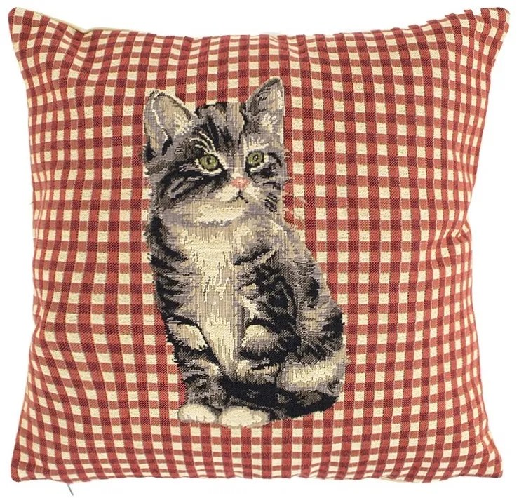 Gobelínový vankúš Sivá mačka - 32*15*32 cm
