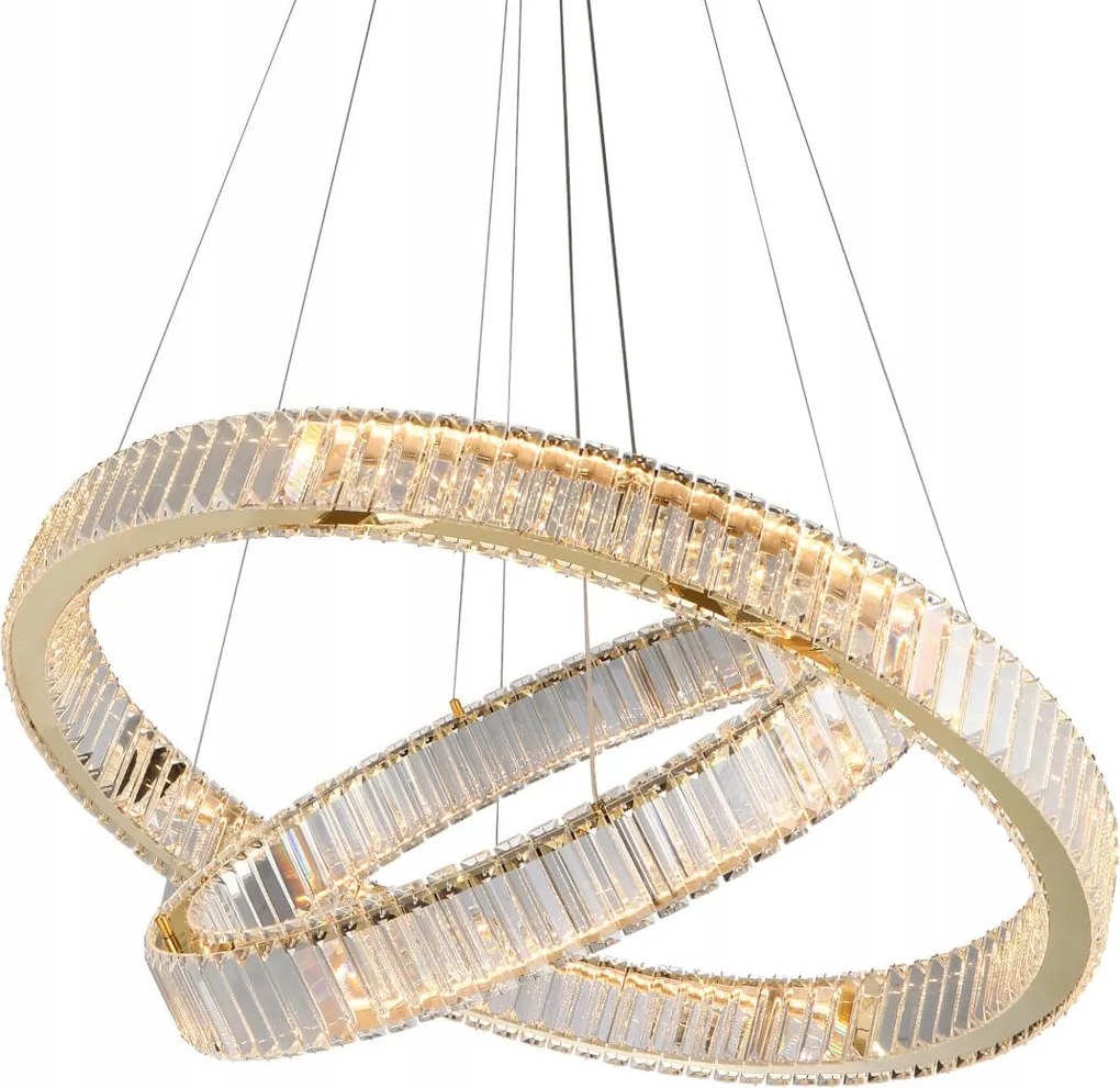 Vkusná lampa Spark Pendant 60+80 krištáľové krúžky vpísané do seba zlatom