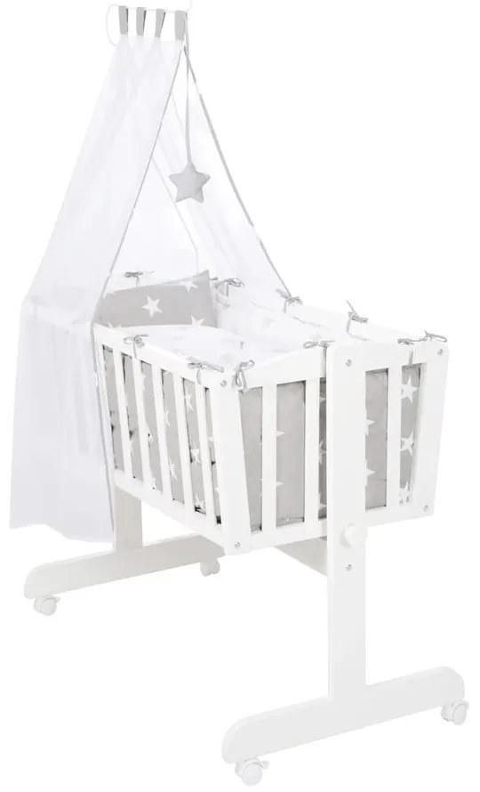 Biela kolíska na kolieskach s baldachýnom 40x90 cm Little stars – Roba