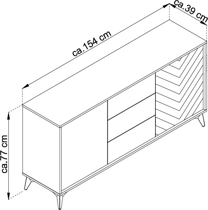 Široká komoda so zásuvkami Diamond, čierna/dub