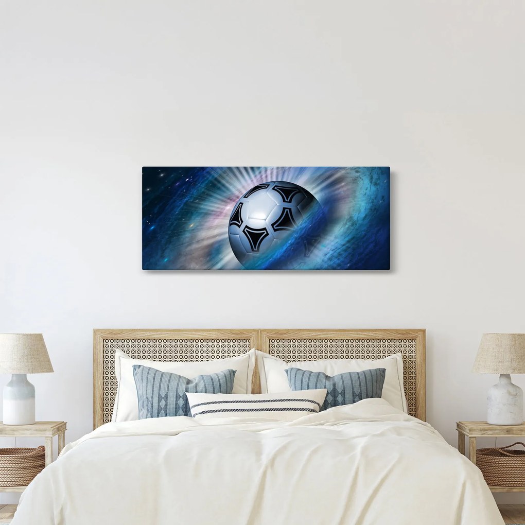 Obraz - Futbalová lopta vo vesmíre (120x50 cm)