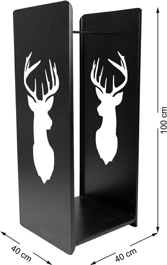 Kovový stojan na drevo Deer, 40x100 cm, čierna