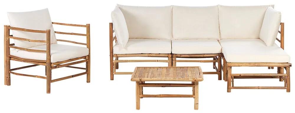 5-miestna záhradná rohová bambusová sedacia súprava s kreslom krémová biela CERRETO Beliani