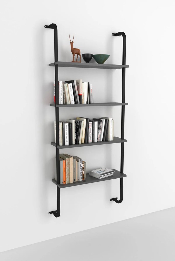 Nástenná knižnica MARLE 4, antracit/čierna