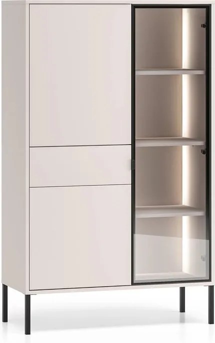 Vysoká vitrína Harmona 92 cm so zásuvkou a osvetlením - kašmírová