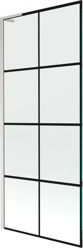Mexen Next L, 1-krídlová vaňová zástena 80 x 150 cm, 6mm číre sklo-čierny vzor, 6mm číre sklo, profil brúsená oceľ, 895-080-000-03-77-97