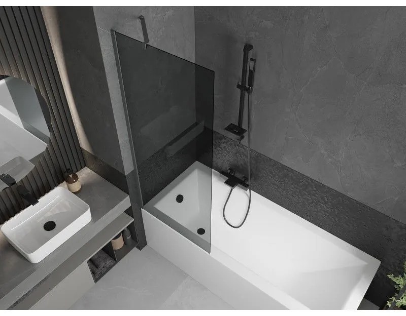 Mexen Next, 1-krídlová vaňová zástena 70 x 150 cm, 6mm šedé sklo, grafitová, 895-070-000-00-40-95