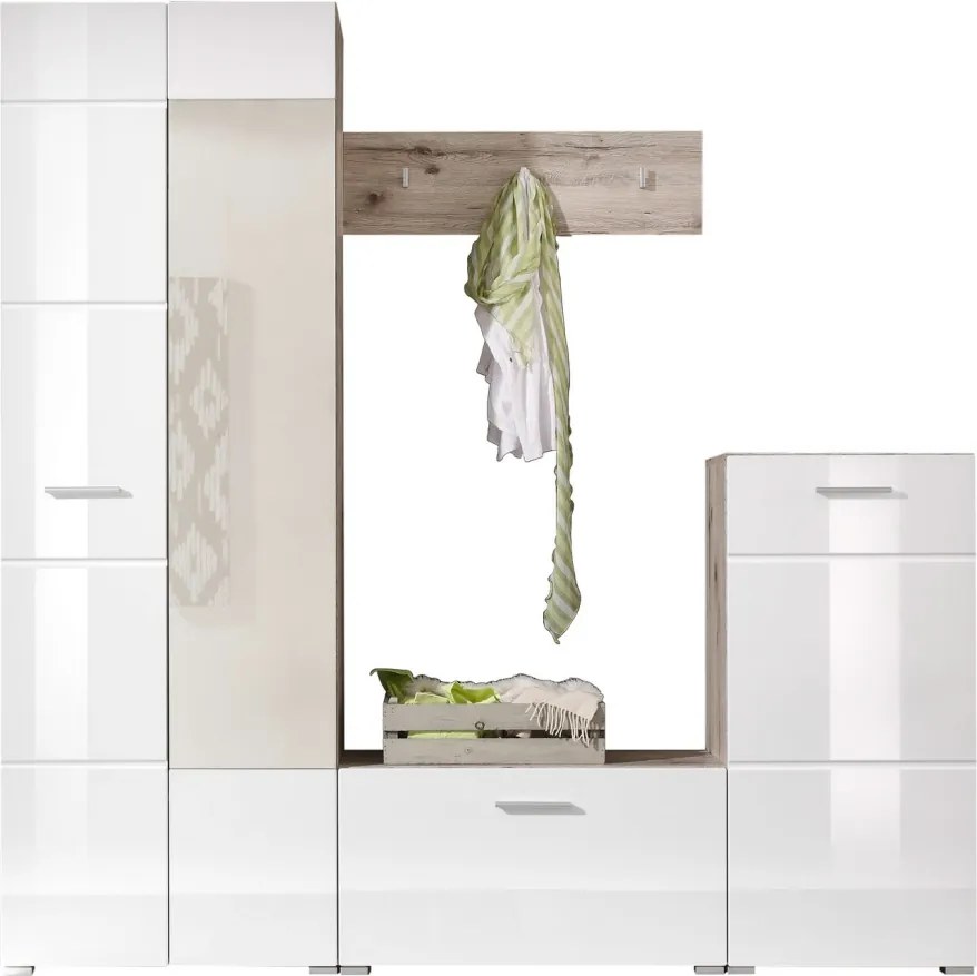 Predsieňová stena Sixx, pieskový dub/biela lesk