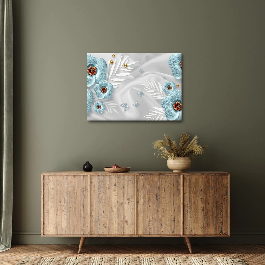 Obraz - 3D modré kvety (70x50 cm)