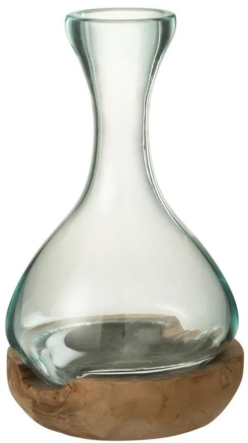 Váza z recyklovaného skla na dreve Gamal - 19*21*29 cm
