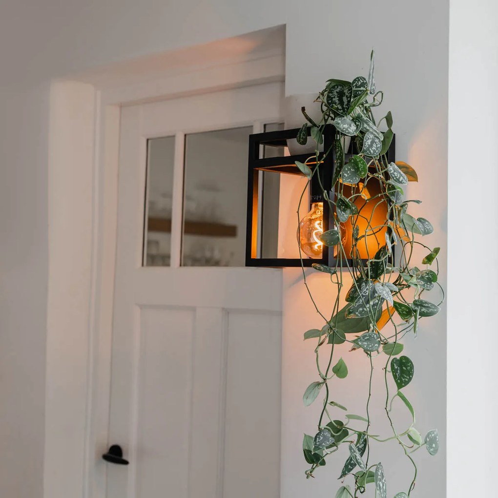 Priemyselná nástenná lampa čierna s poličkou - Cage Rack