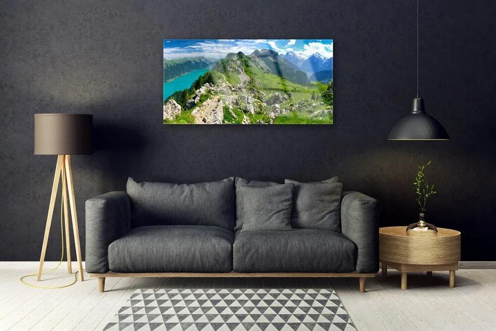 Skleneny obraz Lúka hory príroda príroda 100x50 cm
