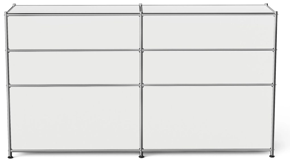 Kovová odkladacia skrinka "CN3" s výklopnými priečinkami, zásuvkami a otvorenými priehradkami, biela