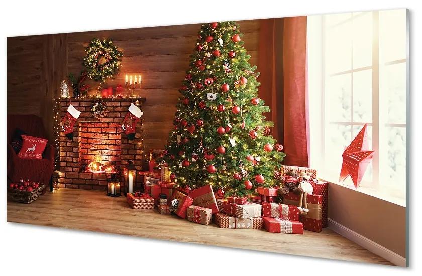 Sklenený obraz Krbové darčeky vianočné stromčeky 120x60 cm