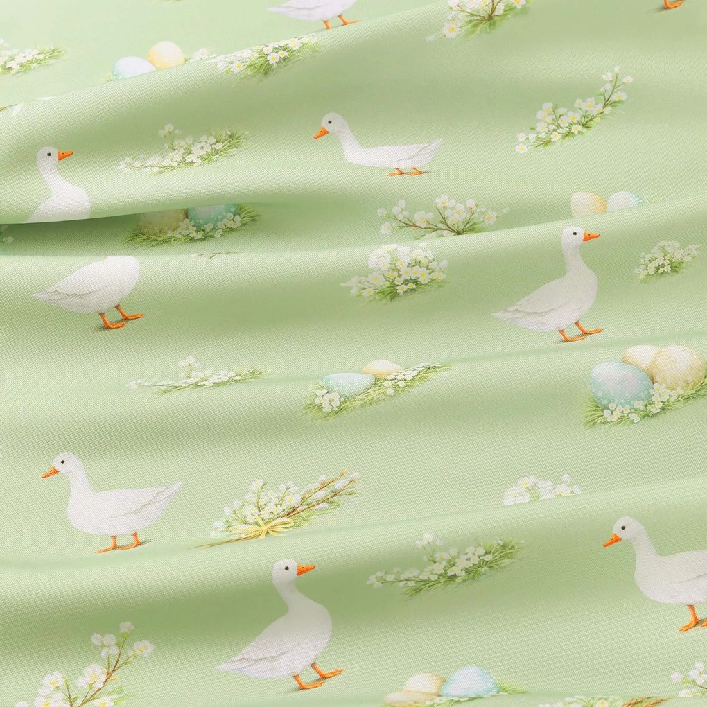 Goldea veľkonočná teflónová látka na obrusy - husy a kraslice 160 cm