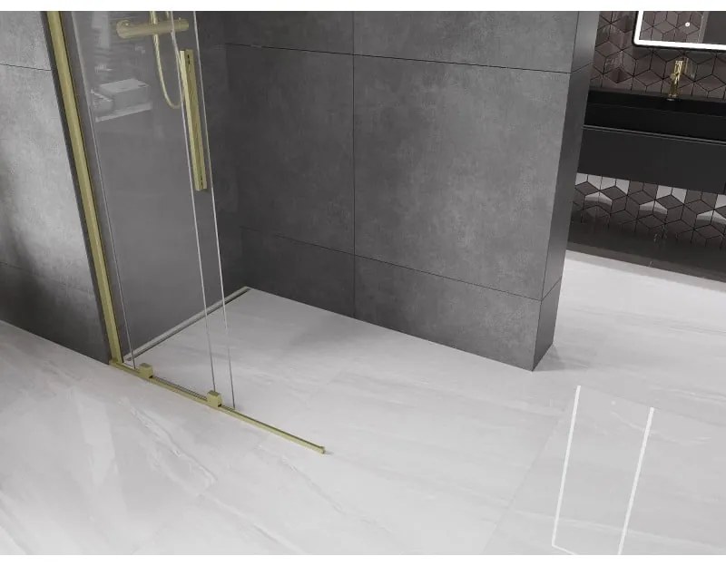 Mexen Velar, posuvné dvere do otvoru typ Walk-In 75 cm, 8mm číre sklo, zlatá matná, 871-075-000-03-55
