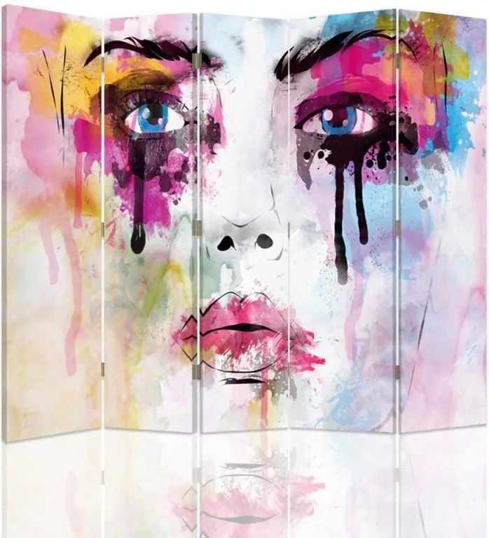 CARO Paraván - Face With Paint Stains | päťdielny | obojstranný 180x150 cm