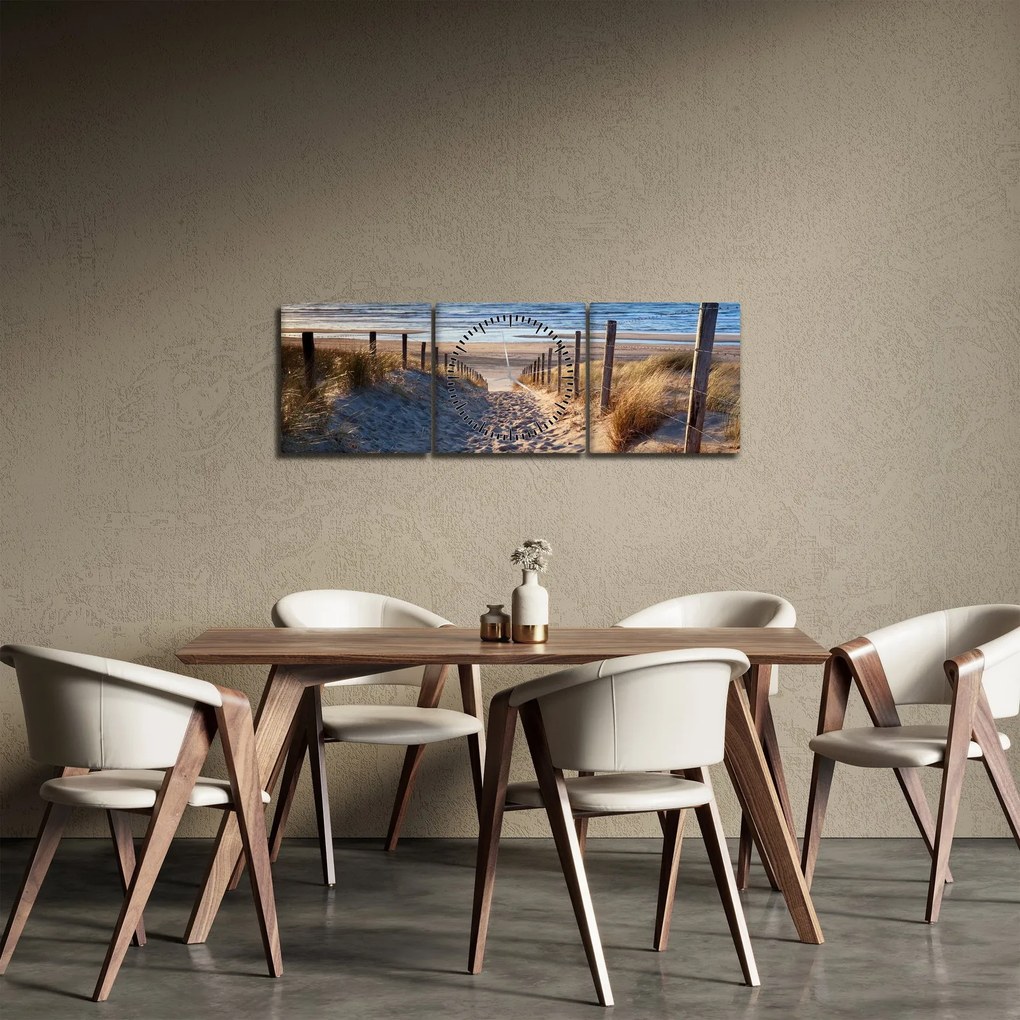 Obraz - Cesta k pláži Severného mora, Holandsko (s hodinami) (90x30 cm)