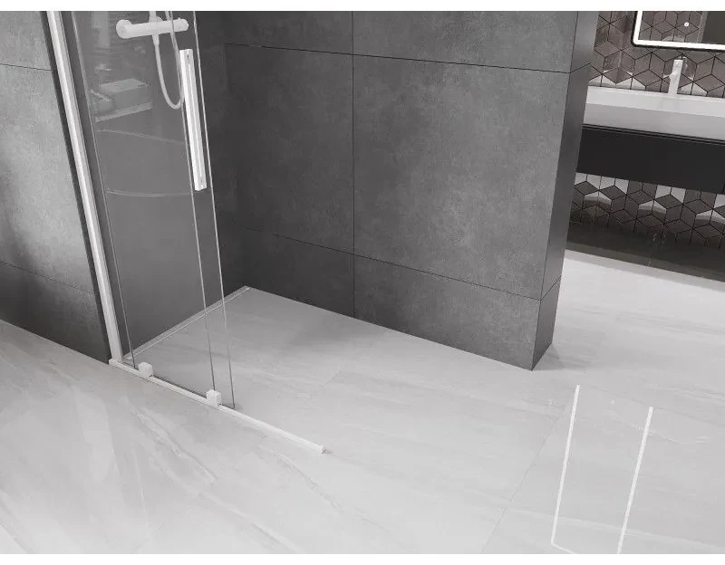 Mexen Velar, posuvné dvere do otvoru typ Walk-In 90 cm, 8mm číre sklo, biela, 871-090-000-03-20