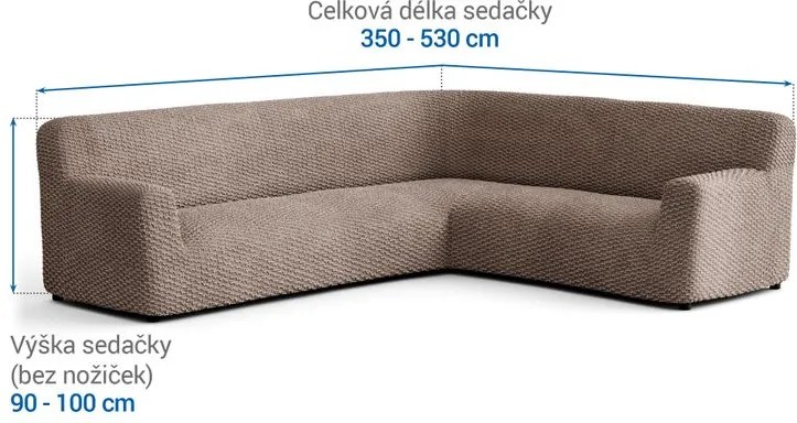 Bielastické poťahy MOSAICO orieškové rohová sedačka (š. 350 - 530 cm)