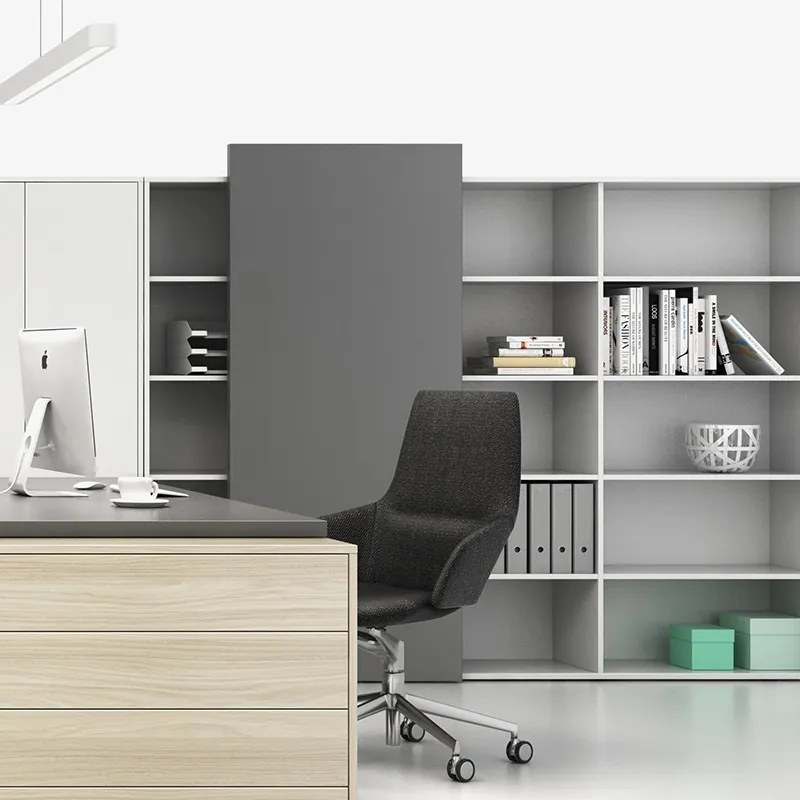 Kancelársky regál s posuvným panelom BLOCK, 1600 × 400 × 1748 mm, prírodný dub/grafitová