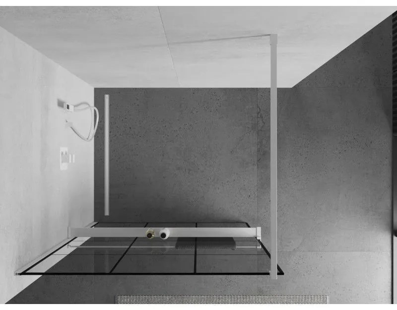Mexen Kioto+, sprchová zástena Walk-In s poličkou a vešiakom 100 x 200 cm, 8mm číre sklo čierny vzor, biely profil, 800-100-121-20-77