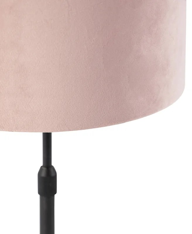 Stolná lampa čierna s ružovým zamatovým tienidlom so zlatom 25 cm - Parte