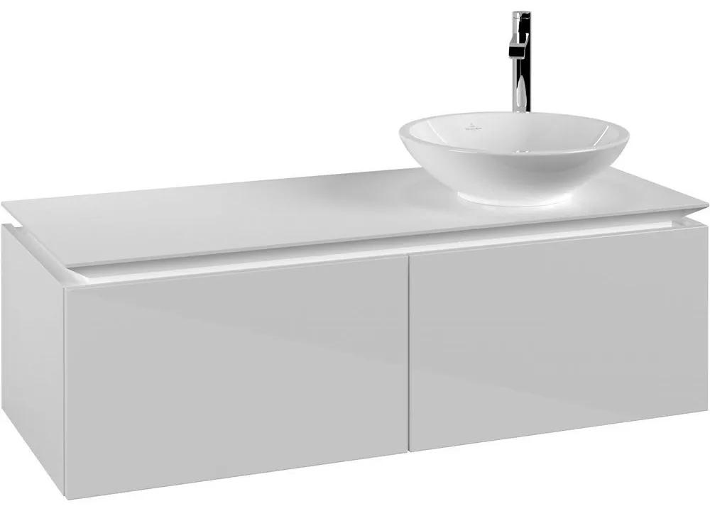 VILLEROY &amp; BOCH Legato závesná skrinka pod umývadlo na dosku (umývadlo vpravo), 2 zásuvky, 1200 x 500 x 380 mm, Glossy White, B58100DH