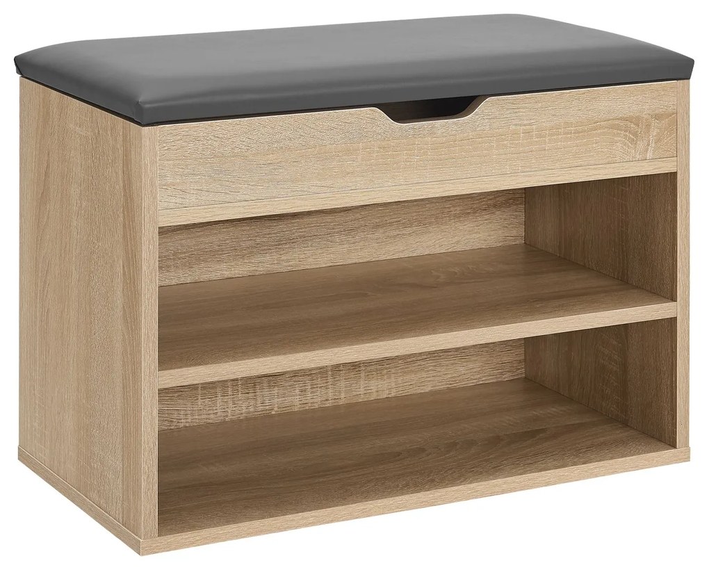 Juskys Stojan na topánky s výklopným vekom a čalúneným sedadlom 60 x 30 x 44 cm vzhľad dreva