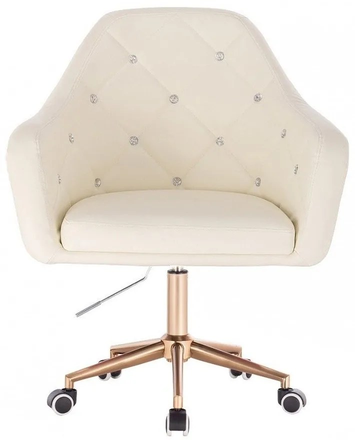 LuxuryForm DESIGN Kreslo ROMA na zlatej podstave s kolieskami - krémové